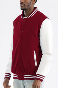 Custom Men's <b>Wool</b> letterman Real Leather Varsity Jacket Black with <b>Red</b> Color Embroidery Logos Patches and Labels jacket for men - Product Image 5