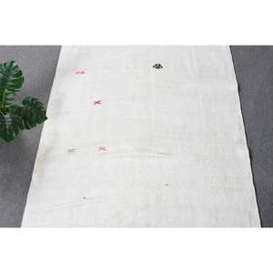 Alfombra turca vintage moderna de lana de tejido plano blanco de 32x10,9 pies con respaldo de látex para decoraciones de sala de estar - Product Image 5