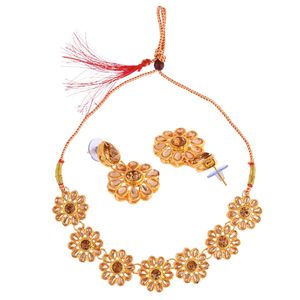 Bijoux indiens ras du cou en cristal, fleur ethnique, collier de mariée, bijoux de mariage, boucles d'oreilles indiennes pour femmes, marron, vente en gros - Product Image 1