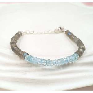 Bohemian Charm <b>Bracelet</b> with Labradorite & Blue Aquamarine Beaded Religious Diamond <b>Bangle</b> Gift for Religious Occasions - Product Image 3