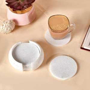 Trendy handi holder Elegant Classic White <b>Marble</b> <b>Coaster</b> Set Artistic round Drinkware with New Mat and Pad Holder Home Decor - Product Image 3