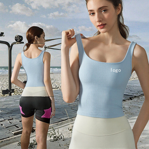 Top corto acanalado transpirable ligero para mujer, chaleco con logotipo frontal Simple para mujer, sujetador incorporado, camiseta sin mangas para correr y Yoga para verano al aire libre - Product Image 1