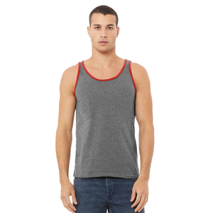 Deep Heather /RED Branded Bella + Canvas Unisex Jersey Tank Top Mens Tank Tops Workout Gym Muscle Shirts Tee Ligero - Product Image 1