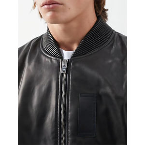 Veste en cuir noir de haute qualité pour hommes avec fermeture à glissière motif de lettre de saison d'hiver personnalisé en gros - Product Image 4