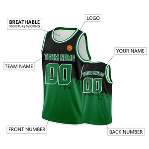 Maillot de basket-ball personnalisé noir vert personnalisé imprimé équipe nom numéro Hip Hop uniforme de sport pour hommes femmes jeunes enfants - Product Image 4