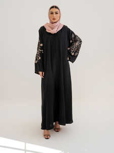 Abaya en satin de luxe en gros pour femmes adultes de petite taille, robe musulmane en soie de haute qualité, manches bouffantes, anti-rides, faite à la main, gratuite - Product Image 5