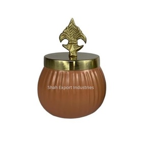 Lot de 2 bocaux à fruits secs en métal faits à la main avec couvercle design bocal de stockage de noix Diwali cadeaux de table rond multicolore - Product Image 2