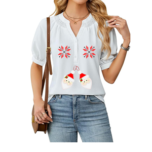 Women's Casual Short-Sleeve Button <b>Shirt</b> Summer <b>Office</b> Wear with Smocked Details for Everyday Work - Product Image 1