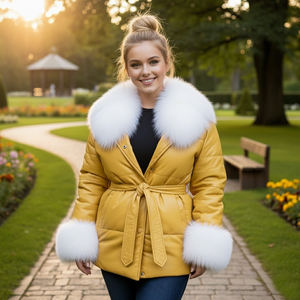 เสื้อแจ็คเก็ตหนังพัฟเฟอร์ลายสก็อตสำหรับผู้หญิง พร้อมปกขนสัตว์ กันลม สำหรับฤดูหนาว สไตล์สตรีทแวร์ - Product Image 3