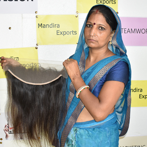 100% noir naturel non traité 13*4 frontal droit HD dentelle Temple indien Double Machine trame haute Extensions de cheveux humains - Product Image 5