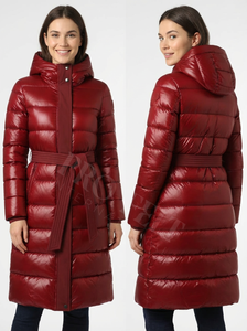 เสื้อโค้ทกันหนาวแบบยาวมีฮู้ด แต่งเข็มขัดรัดเอว บุหนา อุ่นสบาย ผลิตตามแบบ OEM ODM สำหรับเสื้อผ้าแฟชั่น - Product Image 5