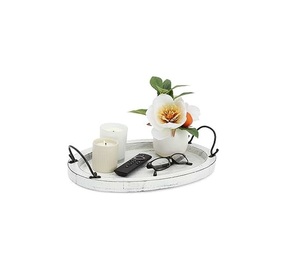 Whitewashed wood <b>breakfast</b> <b>tray</b> with handcrafted touch and farmhouse design perfect for cozy weekends or guest serving - Product Image 1