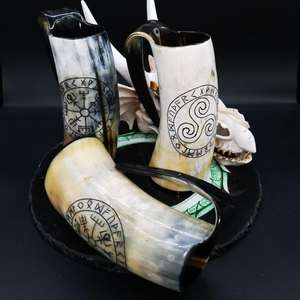 Viking Drinking Horn <b>Mug</b> with Engraved Design Eco-Friendly Buffalo Horn Handmade High Quality - Product Image 5