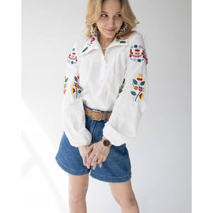 Women's Embroidered Islamic Blouse Long Sleeves Adjustable <b>Elastic</b> Viscose V-Neck <b>Lace</b> Casual Daily Mini Summer Office Wear - Product Image 6