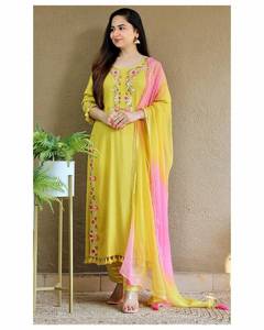 Attractive Heavy Rayon Printed <b>Kurti</b> With Pant and Dupatta Set for Women , Festive Wear, <b>Indian</b> Wedding Dresses - Product Image 1