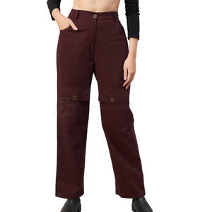 Pantalones Cargo de marca privada para mujer, transpirables, de cintura media, con parte delantera plana con múltiples bolsillos, pantalones de invierno de Color liso a la venta - Product Image 1