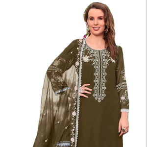 Nouvelle Georgette pakistanaise brodée avec de la soie visqueuse Pent Stanton Inner Organza Broderie Dupatta costume collection pour les femmes - Product Image 1
