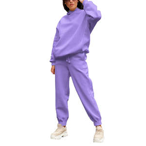 Ensemble de survêtement d'hiver OEM pour femme, couleur unie, col à capuche, personnalisable (logo, couleurs et tailles), ensemble 2 pièces, vente chaude en gros - Product Image 2