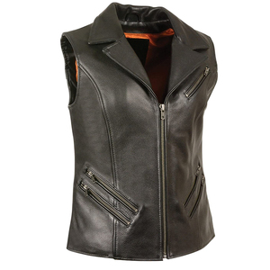 Chaleco personalizado de cuero de oveja/vaca para mujer negra con precios de fábrica de gran oferta para mujer - Product Image 1