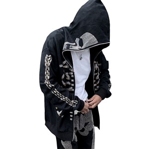 Wholesale Unisex High Quality Custom <b>Hoody</b> Jacket <b>Men</b> Full Face Zipper <b>Hoodie</b> Customized Rhinestone <b>Work</b> - Product Image 1