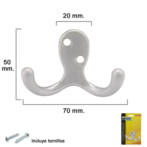 Doppio gancio in argento opaco per fissaggio a vite con viti incluse. - Product Image 1