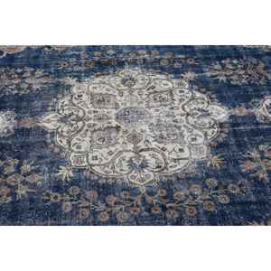 Tapis turc vintage surdimensionné 7,1x11,1 pieds, tapis en laine bleu et blanc à imprimé animal - Product Image 4