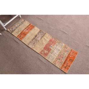 Tapis turc vintage 1,5x5 pi (47x153 cm), tapis en laine patchwork orange - Product Image 3