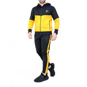 Survêtement décontracté de haute qualité pour hommes, 100% coton, avec fermeture à cordon de serrage, 2 pièces, jaune et noir, pour l'entraînement d'hiver et le jogging. - Product Image 1
