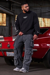 กางเกงสตรีทแวร์ทรงขาบานหลวมๆ ดีไซน์เองได้ ทรงหลวมสำหรับผู้ชาย ผ้าหนา ทรงบ็อกซี่ ล้างสีแบบแอซิดวอช - Product Image 4