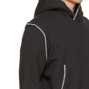 Nuevo diseño de peso pesado French Terry contraste costura liso pulóver sudaderas con capucha hombres ropa de calle de gran tamaño personalizada hombres sudaderas con capucha 2026 - Product Image 5