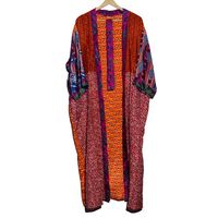 Robe longue kimono vintage indienne en soie pure, thermique, pour femme, tenue de nuit, peignoir, vêtement de plage, été, col en V, fermeture à cordon