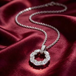 Collier pendentif cercle de luxe taille marquise pour femme, en argent sterling 925 avec halo de diamants CZ, bijoux de mariage élégants - Product Image 2