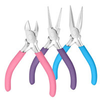 Ensemble de pinces à bijoux en acier inoxydable et acier au carbone de haute qualité, poignées rose, violet et bleu, pour la fabrication de bijoux, le travail du fil et les outils d'artisanat DIY