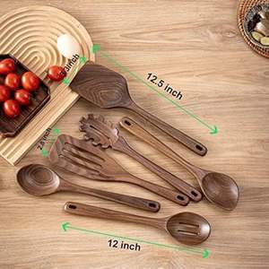 Venta al por mayor hecho a mano de 6 piezas de madera natural de mango largo cucharas espátulas utensilios de cocina para cocinar y manualidades - Product Image 5