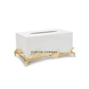 Approvisionnement direct en usine porte-serviettes en métal robuste poli brillant argenté et boîte à mouchoirs avec créateur de fleurs plaquées or - Product Image 3