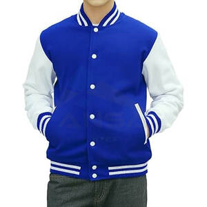 Veste universitaire pour homme personnalisable avec des manches en cuir de qualité supérieure et un corps en mélange de laine, style baseball chaud d'hiver, bleu - Product Image 2
