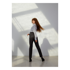 Pantalon taille haute pour femme bande élastique tissu extensible confortable pour tenue décontractée bureau travail dentelle décoration Style d'été - Product Image 3