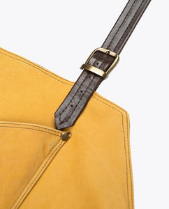 premium leather apron with fabric pocket & chain <b>accessories</b> yellow <b>mustard</b> leather apron custom use restaurant staff apron - Product Image 3