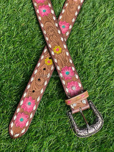 Nuevo hecho a mano de cuero genuino occidental mecanizado y pintado a mano cinturones casuales florales diseñador Real cuero mecanizado cinturones de cintura Unisex - Product Image 3