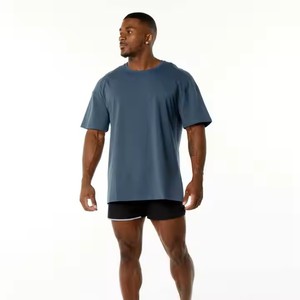 Camiseta de gran tamaño con hombros caídos para hombre 94% algodón 6% Spandex corte raglán cuello redondo ballena azul manga corta firma de punto - Product Image 4