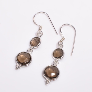 Pendientes colgantes elegantes de Plata de Ley 925 estilo clásico con piedras preciosas de cuarzo ahumado joyería fina - Product Image 2