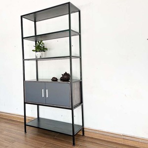 KS68182 Librería para Sala de Estar con Cajones, Madera de Caucho y Estructura de Hierro, Tipo de Instalación Vertical - Product Image 4