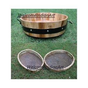 Bandeja de servicio de madera redonda única Juego de 1 modelo de madera Premium - Product Image 1