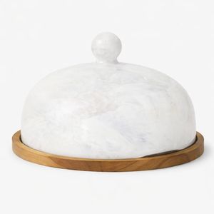 Cubreplatos de Resina con Forma de Cúpula de Mármol Amarillo Brillante, Conservador de Queso con Base de Madera, Campana para Alimentos para la Cocina, Mesa de Comedor, Almacenamiento - Product Image 5