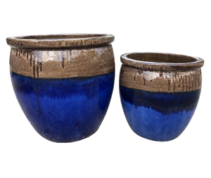 [Leo Nguyen Le] - Juego de 2 Macetas Grandes de Cerámica Azul Glaseado para Plantas Gigantes, para Jardín Exterior e Interior - Product Image 6