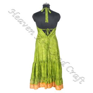 Robe bohème en soie Sari indien léger pour femmes, robe en tissu Sari - Product Image 4