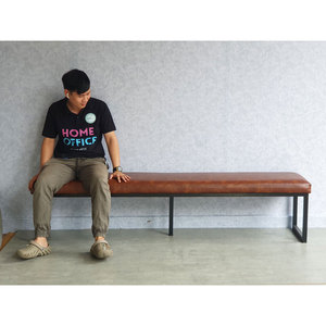 Industrial-Style Leather Upholstered Bench with <b>Adjustable</b> PU Cushion 200x40x45cm - Product Image 3