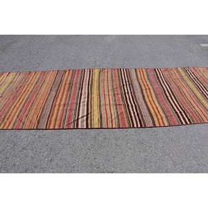 พรม kilim พื้นที่กว้างแบบวินเทจขนาด44x133ฟุตดีไซน์เย็บปะสีแดงสีเหลืองวัสดุขนสัตว์เทคนิคการถักแบบแบนสำหรับวัยรุ่น - Product Image 3