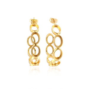 Pendientes de aro de metal de Latón chapado en oro de gran tamaño, collar en blanco liso, forma circular ovalada, pendientes de aro de poste de oreja de piedras preciosas - Product Image 2