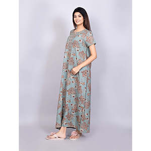 Chemise de nuit longue confortable pour femme Alpine, à porter au quotidien, avec poche latérale, en tissu tricoté doux et respirant, imprimée, pour l'hiver - Product Image 4
